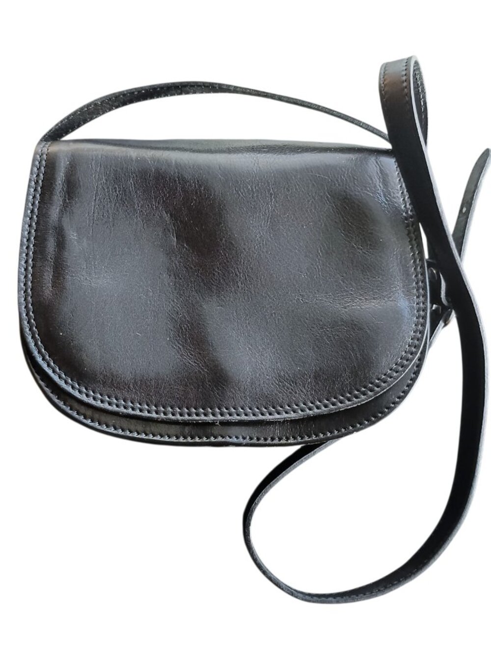 TUSCANY LEATHER Purse Bag Black Cross Body Silver Zipper